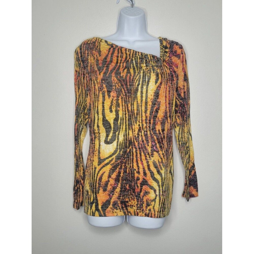 Y2k Chaus yellow orange zebra print long sleeve grunge rave bold artsy top L